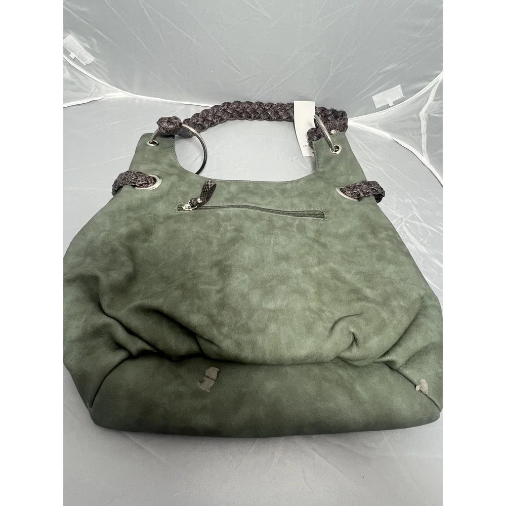 NWT Bueno Collection Sage Green Faux Suede Hobo Shoulder Bag with Tassels